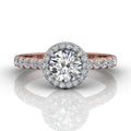 Round Cut 4 Claw Halo Diamond Engagement Ring with Pave Side Stones - 18K Rose - DG & Co. Jewellery