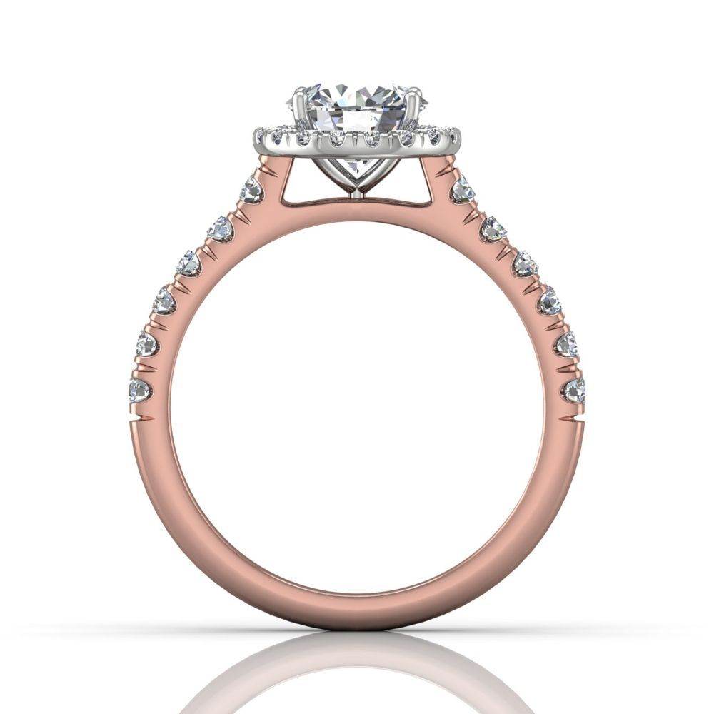 Round Cut 4 Claw Halo Diamond Engagement Ring with Pave Side Stones - 18K Rose - DG & Co. Jewellery