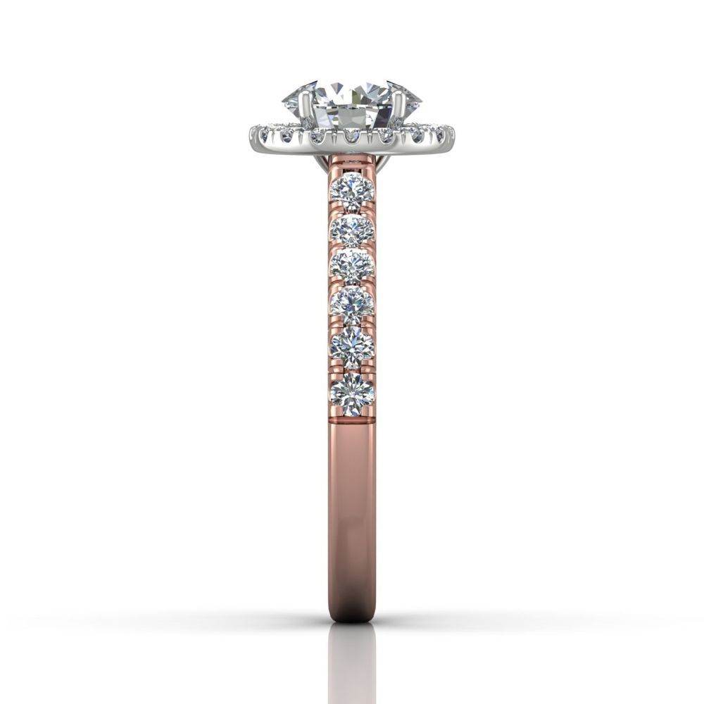 Round Cut 4 Claw Halo Diamond Engagement Ring with Pave Side Stones - 18K Rose - DG & Co. Jewellery