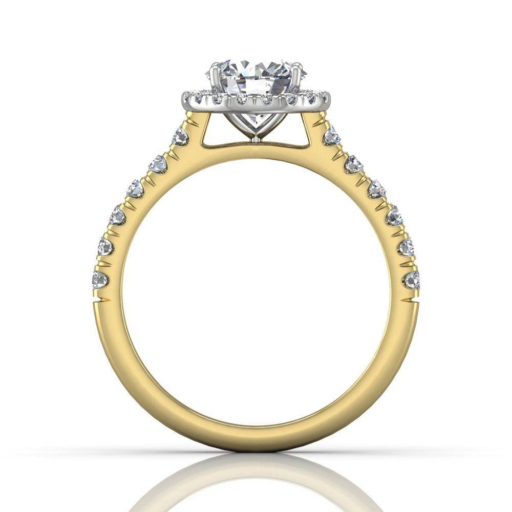 Round Cut 4 Claw Halo Diamond Engagement Ring with Pave Side Stones - 18K Yellow - DG & Co. Jewellery