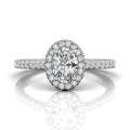 Oval Cut Halo Diamond Engagement Ring 4 Claw Centre Stone Pave Setting Side stone - 18k White Gold - DG & Co. Jewellery