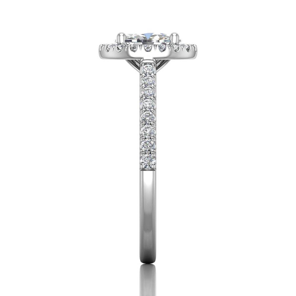 Oval Cut Halo Diamond Engagement Ring 4 Claw Centre Stone Pave Setting Side stone - 18k White Gold - DG & Co. Jewellery