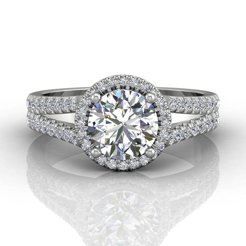 Round Cut Split Band Halo Diamond Engagement Ring With Four Claw Setting Centre Stone-Platinum - DG & Co. Jewellery