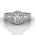 Round Cut Split Band Halo Diamond Engagement Ring With Four Claw Setting Centre Stone in 18K White - DG & Co. Jewellery