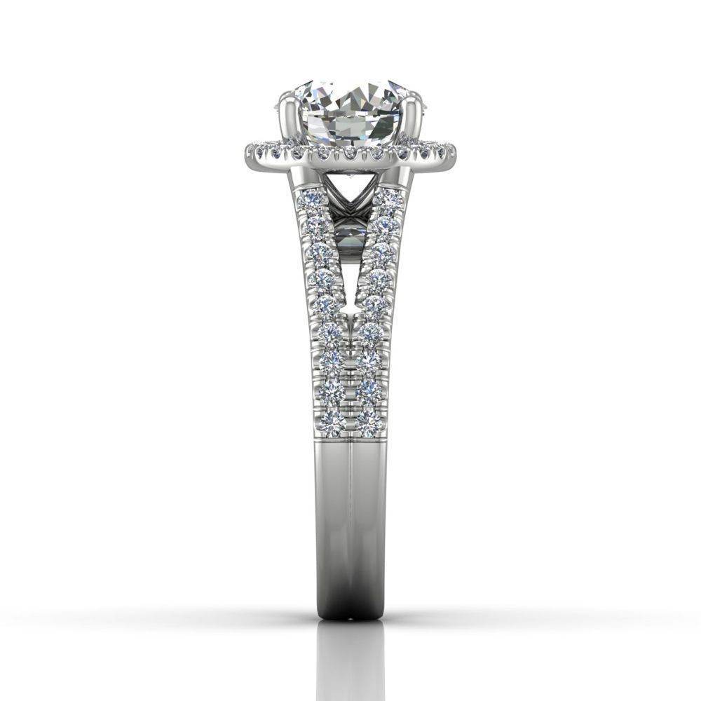 Round Cut Split Band Halo Diamond Engagement Ring With Four Claw Setting Centre Stone-Platinum - DG & Co. Jewellery