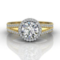 Round Cut Split Band Halo Diamond Engagement Ring With Four Claw Setting Centre Stone-18K Yellow - DG & Co. Jewellery