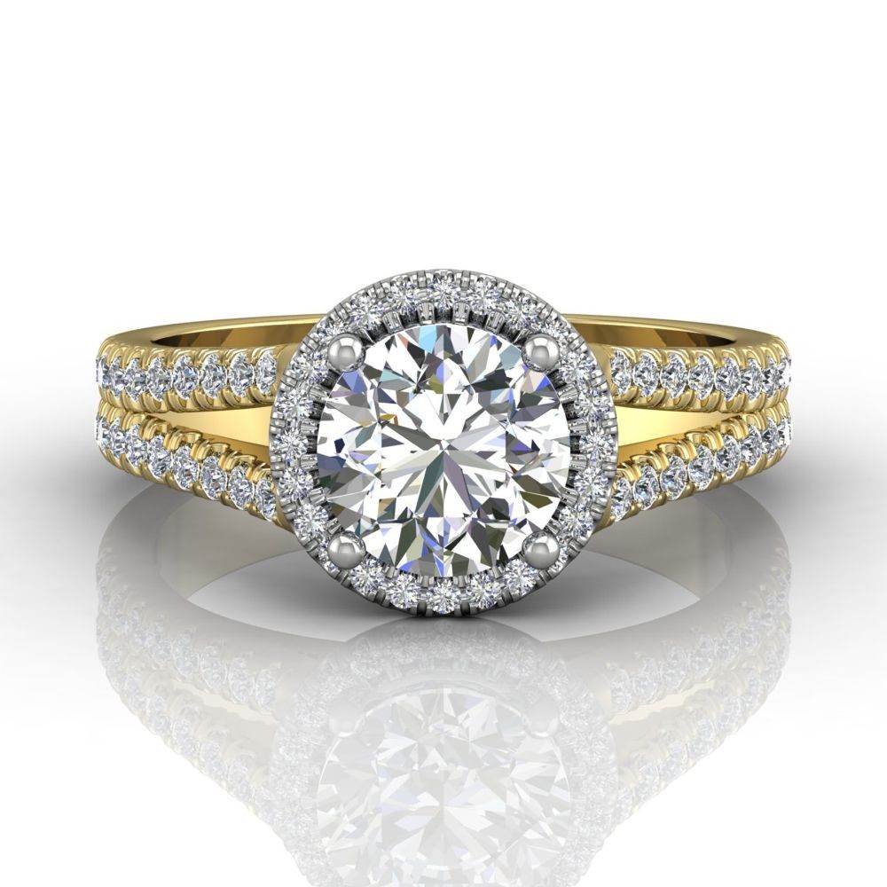 Round Cut Split Band Halo Diamond Engagement Ring With Four Claw Setting Centre Stone-18K Yellow - DG & Co. Jewellery