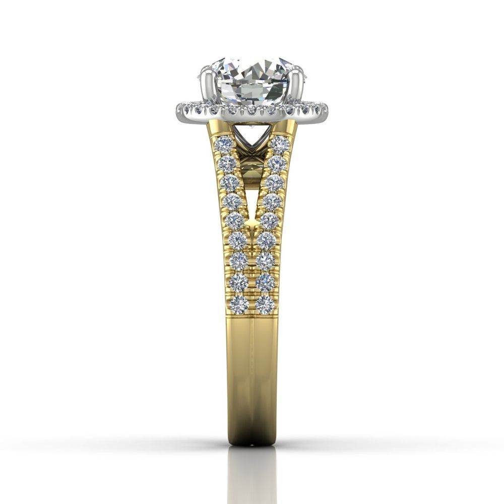 Round Cut Split Band Halo Diamond Engagement Ring With Four Claw Setting Centre Stone-18K Yellow - DG & Co. Jewellery