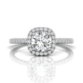 Cushion Cut Halo Diamond Engagement Ring Pave Setting Side Stones -18K White - DG & Co. Jewellery