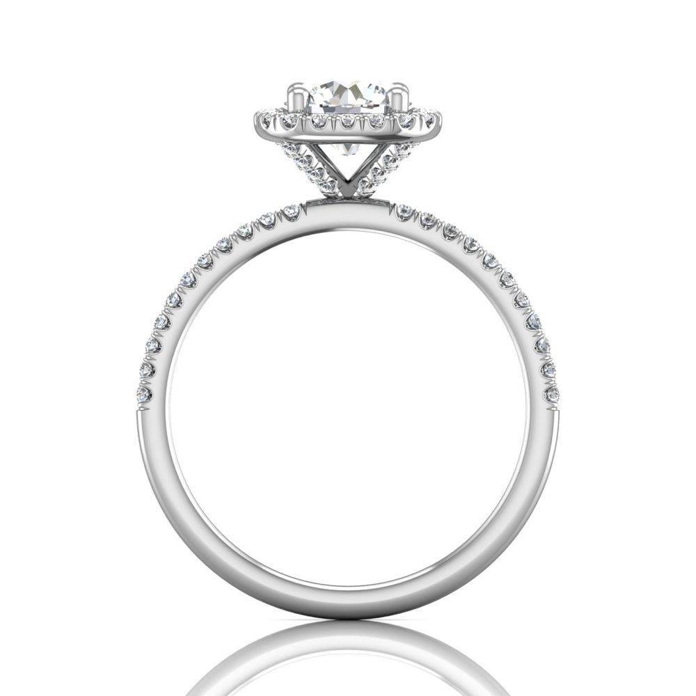 Cushion Cut Halo Diamond Engagement Ring Pave Setting Side Stones -Platinum - DG & Co. Jewellery