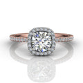 Cushion Cut Halo Diamond Engagement Ring Pave Setting Side Stones -18K Rose - DG & Co. Jewellery
