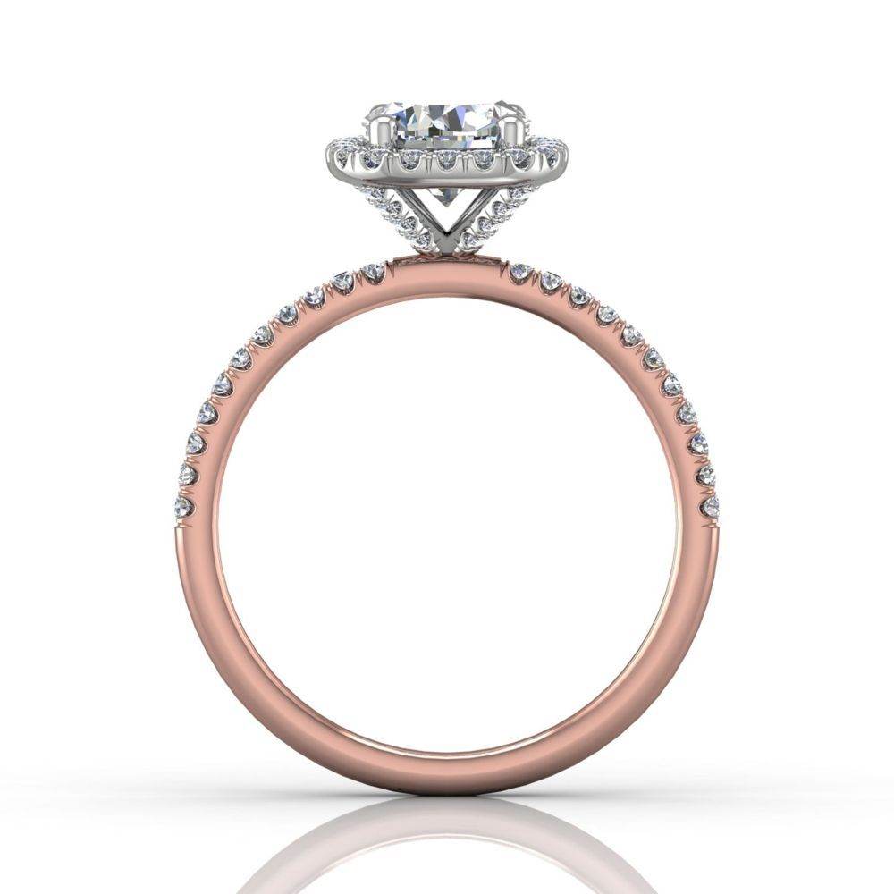 Cushion Cut Halo Diamond Engagement Ring Pave Setting Side Stones -18K Rose - DG & Co. Jewellery