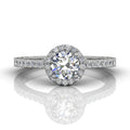 Vintage Round Cut Halo Diamond Engagement Ring With Four Claw Setting Centre Stone - 18K White Gold - DG & Co. Jewellery