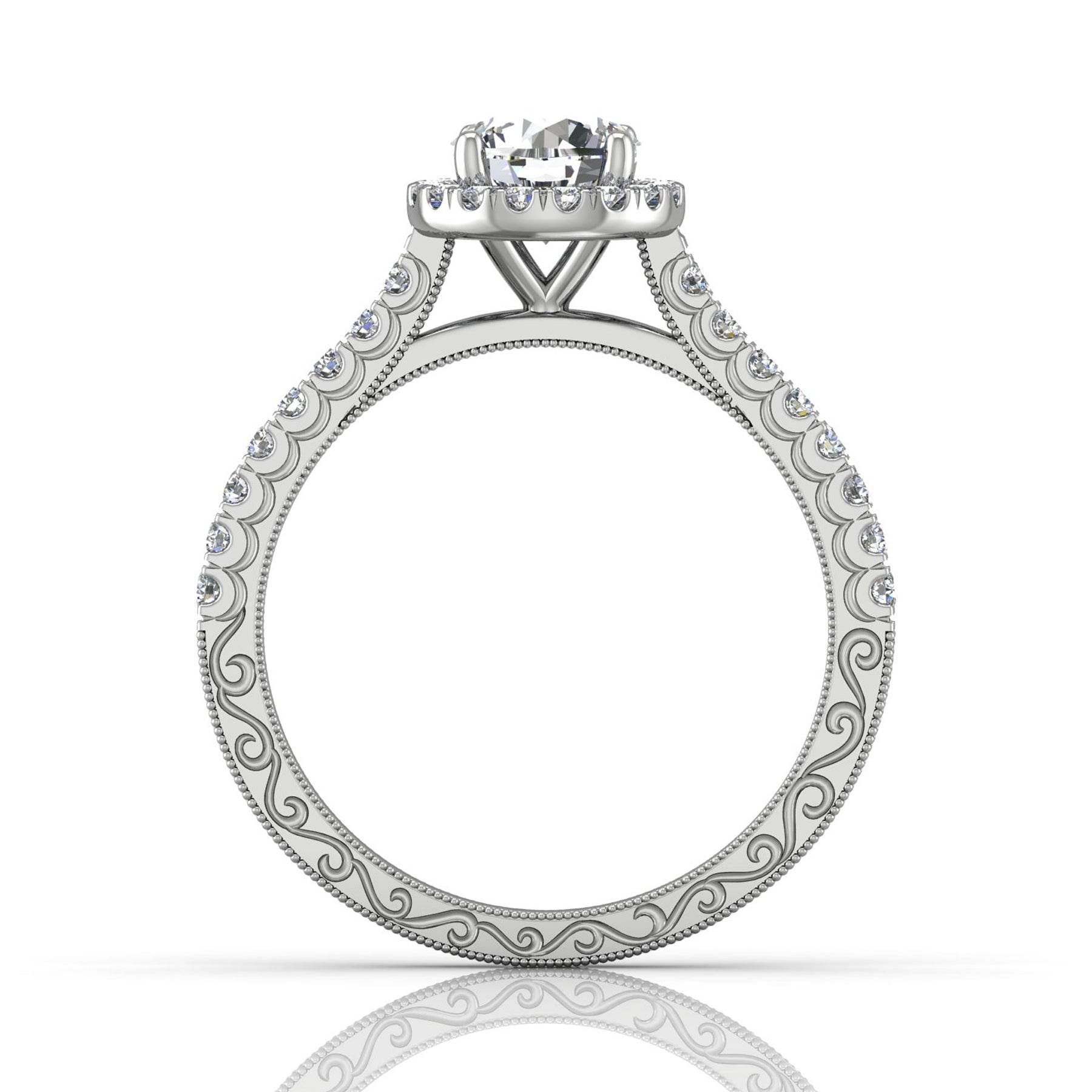 Vintage Round Cut Halo Diamond Engagement Ring With Four Claw Setting Centre Stone - 18K White Gold - DG & Co. Jewellery
