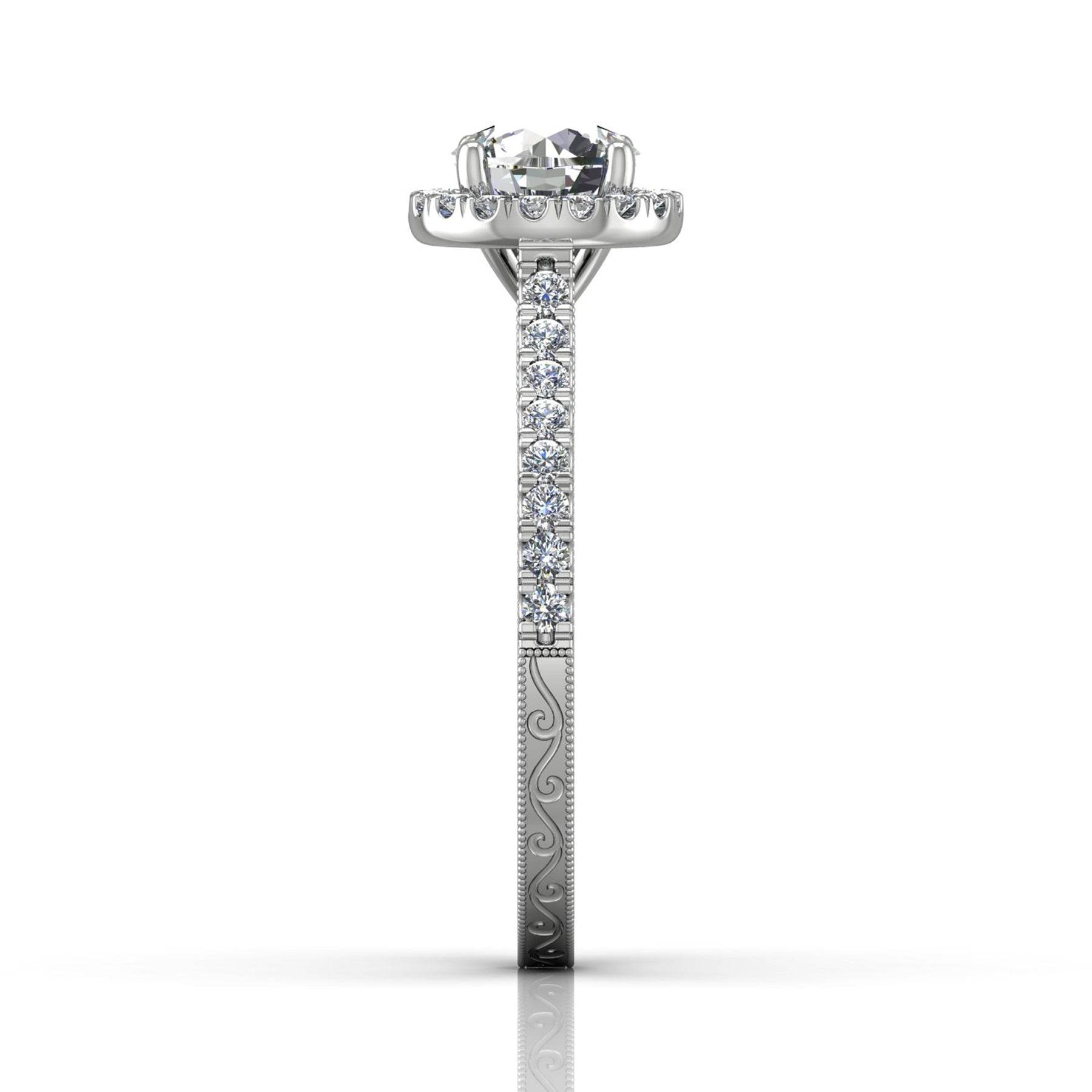 Vintage Round Cut Halo Diamond Engagement Ring With Four Claw Setting Centre Stone - 18K White Gold - DG & Co. Jewellery