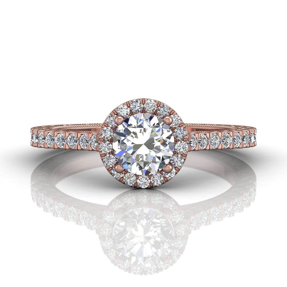Vintage Round Cut Halo Diamond Engagement Ring With Four Claw Setting Centre Stone - 18K Rose Gold - DG & Co. Jewellery