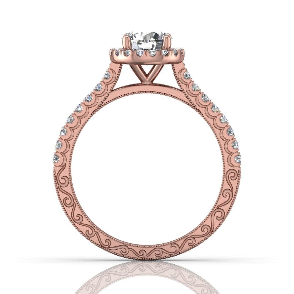 Vintage Round Cut Halo Diamond Engagement Ring With Four Claw Setting Centre Stone - 18K Rose Gold - DG & Co. Jewellery