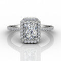 Radiant Cut Diamond Halo Engagement Ring with Pave Side Stones Setting - 18K White - DG & Co. Jewellery