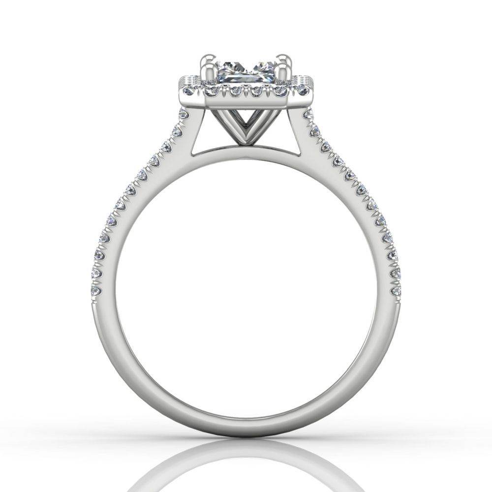 Radiant Cut Diamond Halo Engagement Ring with Pave Side Stones Setting - 18K White - DG & Co. Jewellery