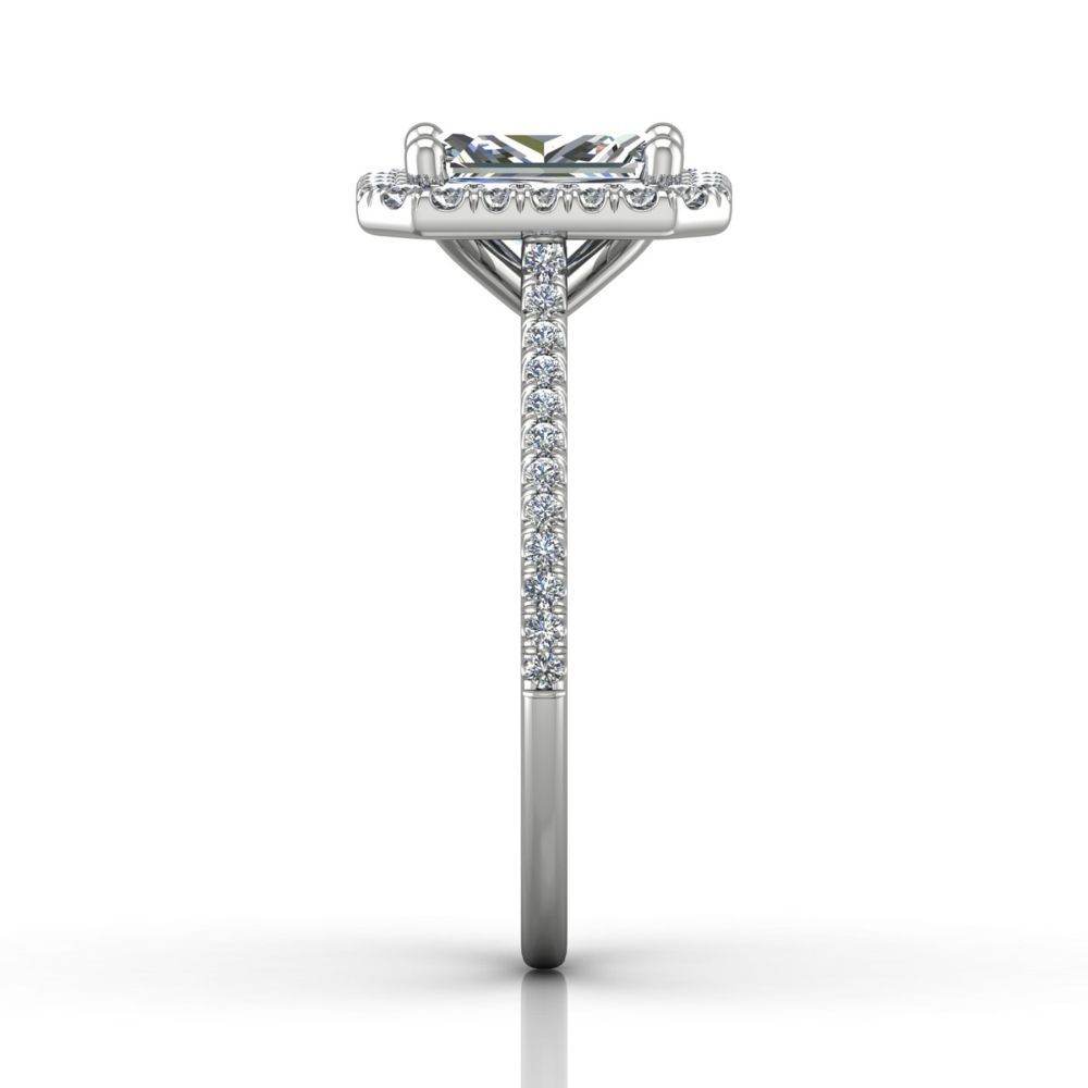 Radiant Cut Diamond Halo Engagement Ring with Pave Side Stones Setting - 18K White - DG & Co. Jewellery