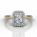 Radiant Cut Diamond Halo Engagement Ring with Pave Side Stones Setting - 18K Yellow - DG & Co. Jewellery