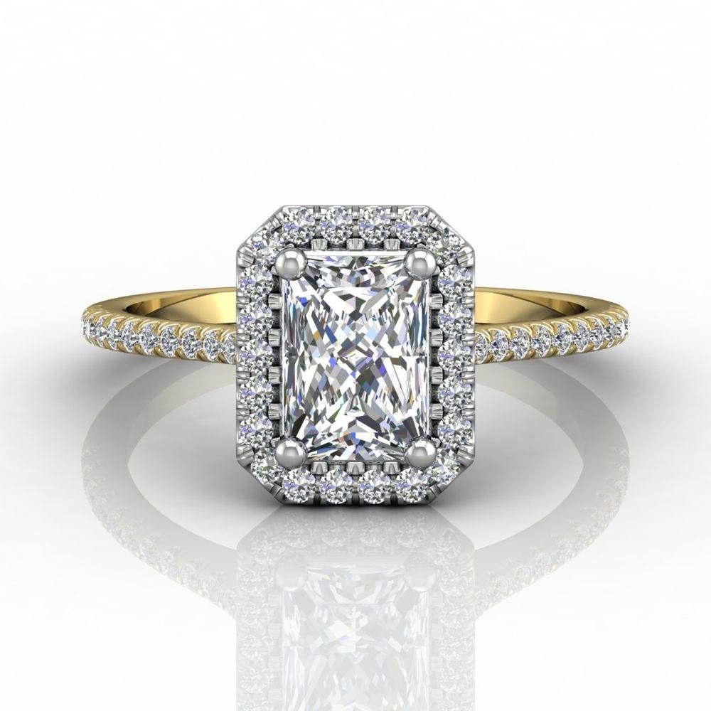 Radiant Cut Diamond Halo Engagement Ring with Pave Side Stones Setting - 18K Yellow - DG & Co. Jewellery