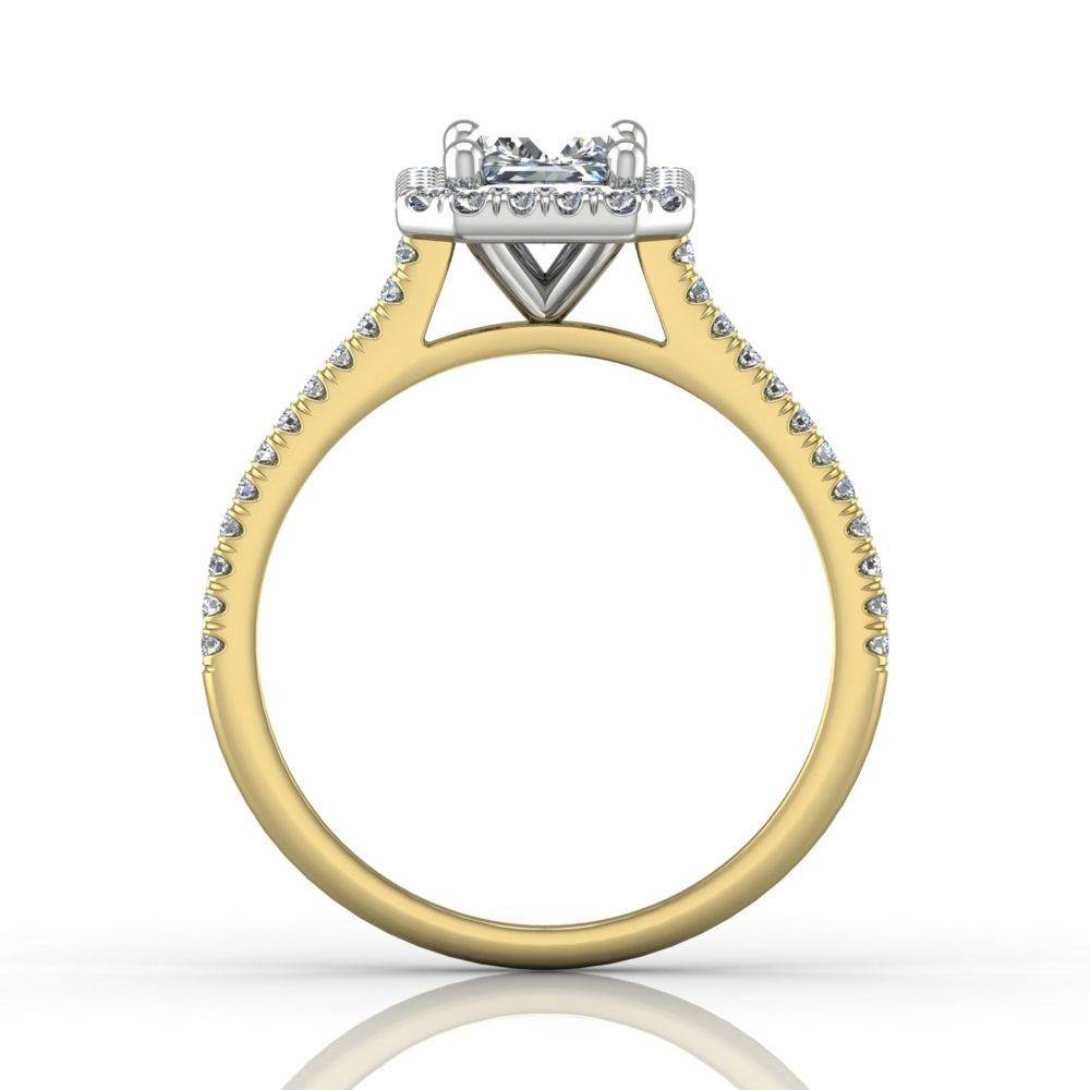 Radiant Cut Diamond Halo Engagement Ring with Pave Side Stones Setting - 18K Yellow - DG & Co. Jewellery