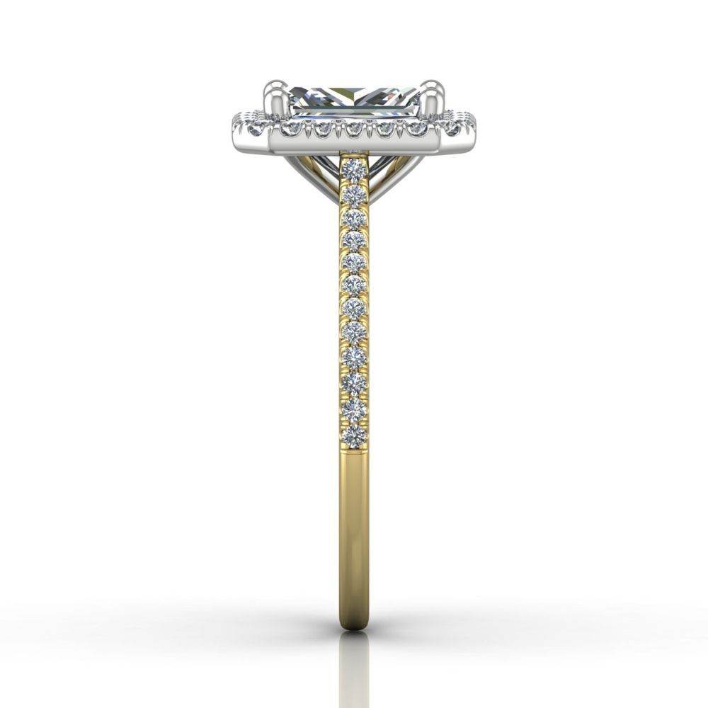 Radiant Cut Diamond Halo Engagement Ring with Pave Side Stones Setting - 18K Yellow - DG & Co. Jewellery