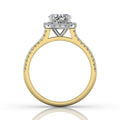 Cushion Cut Two Tone Halo Engagement Ring with Pave Side Stones - 18k Yellow and White Gold - DG & Co. Jewellery