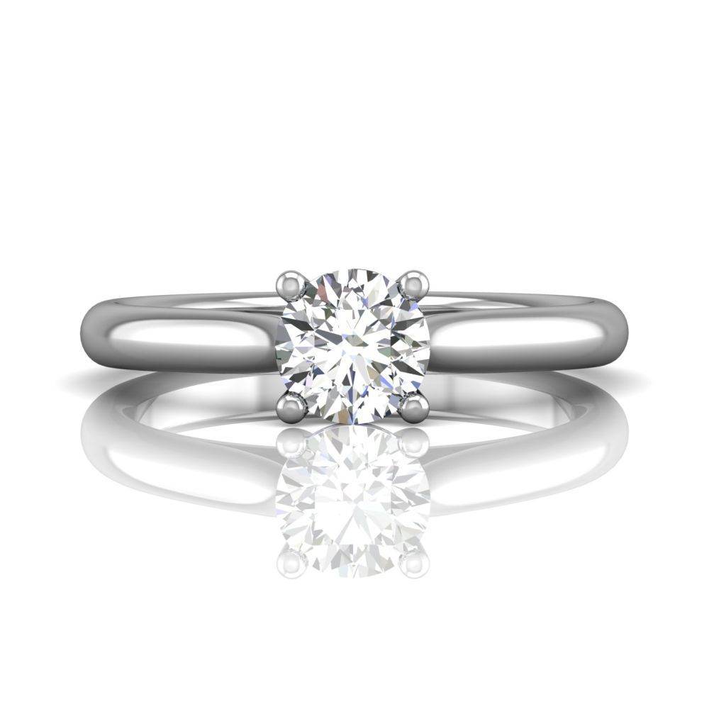 Round Cut 4 Prong Diamond Solitaire Engagement Ring with a Tapered Band in 18k White Gold - DG & Co. Jewellery