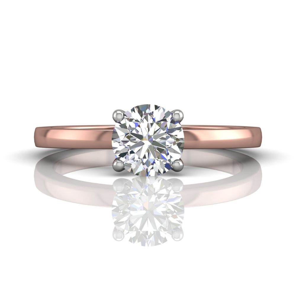 Round Cut 4 Prong Set Two Tone Diamond Solitaire Engagement Ring in 18k White and Rose Gold Half Round Profile - DG & Co. Jewellery