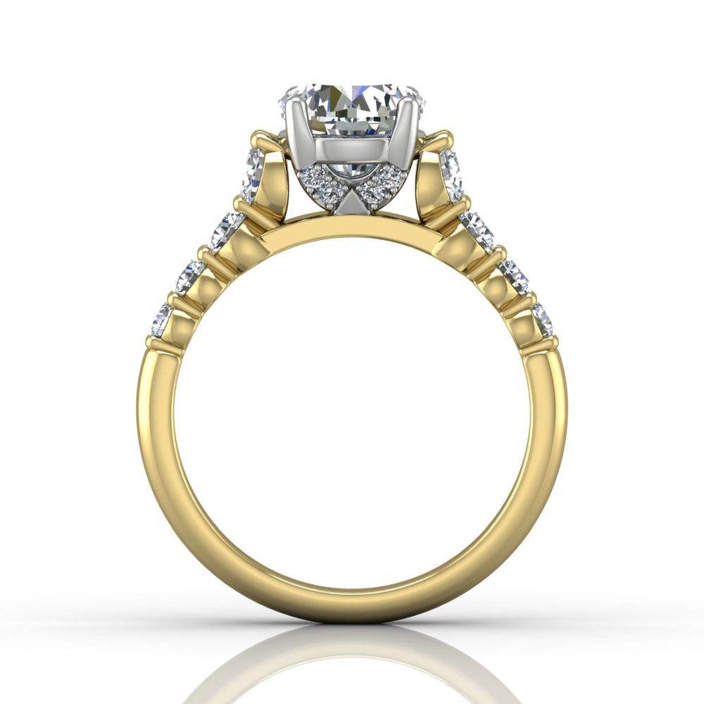 Hidden Halo Round Cut four Claw Set Diamond Engagement Ring in 18K White and Yellow Gold - DG & Co. Jewellery