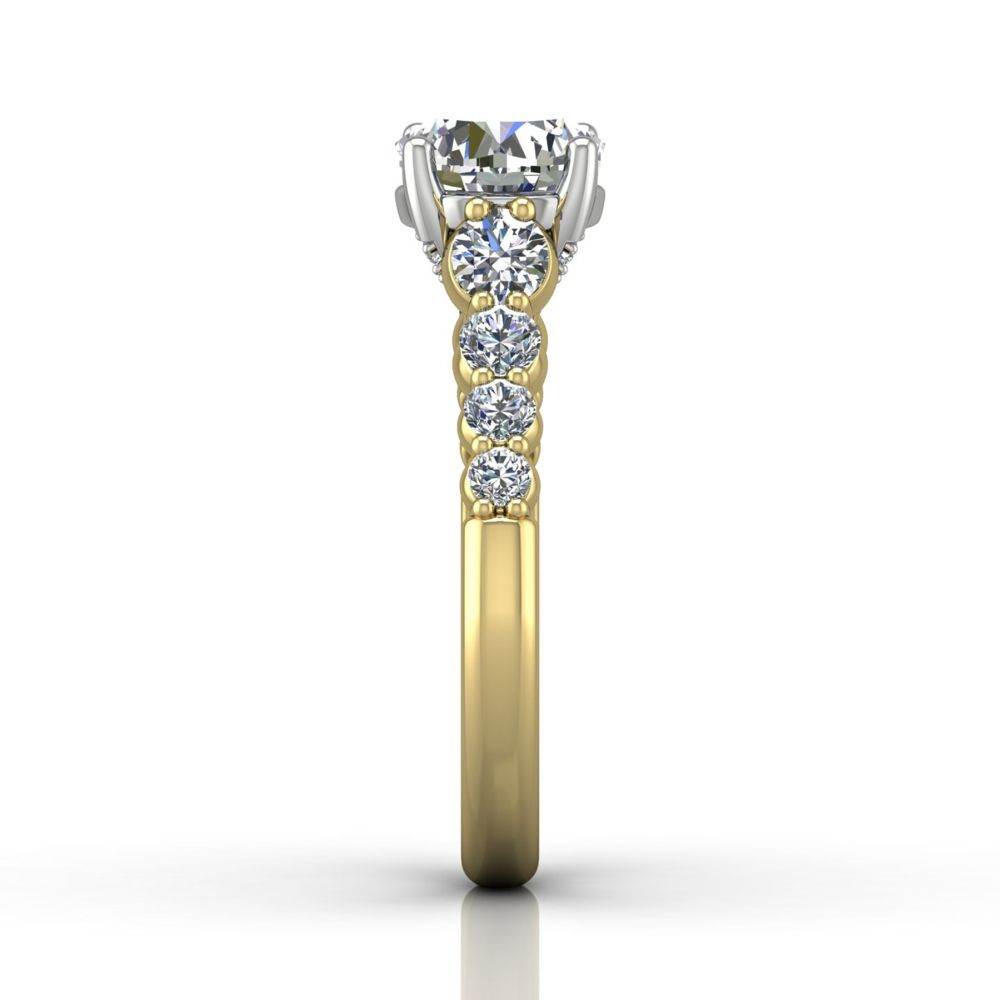 Hidden Halo Round Cut four Claw Set Diamond Engagement Ring in 18K White and Yellow Gold - DG & Co. Jewellery