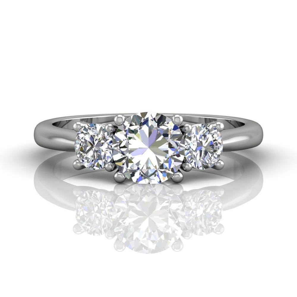 Round Cut Prong Set Three Stone Engagement Ring with a Plain Band in 18k White Gold - DG & Co. Jewellery
