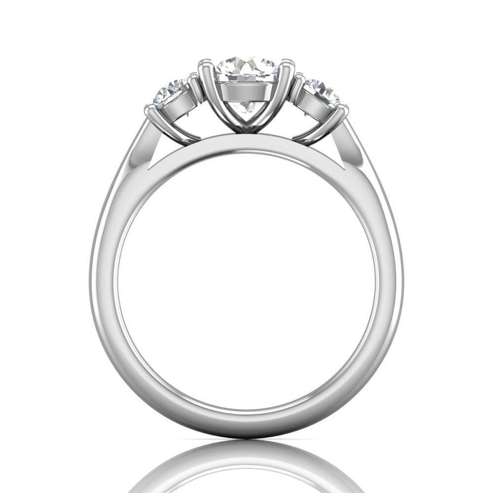 Round Cut Prong Set Three Stone Engagement Ring with a Plain Band in 18k White Gold - DG & Co. Jewellery