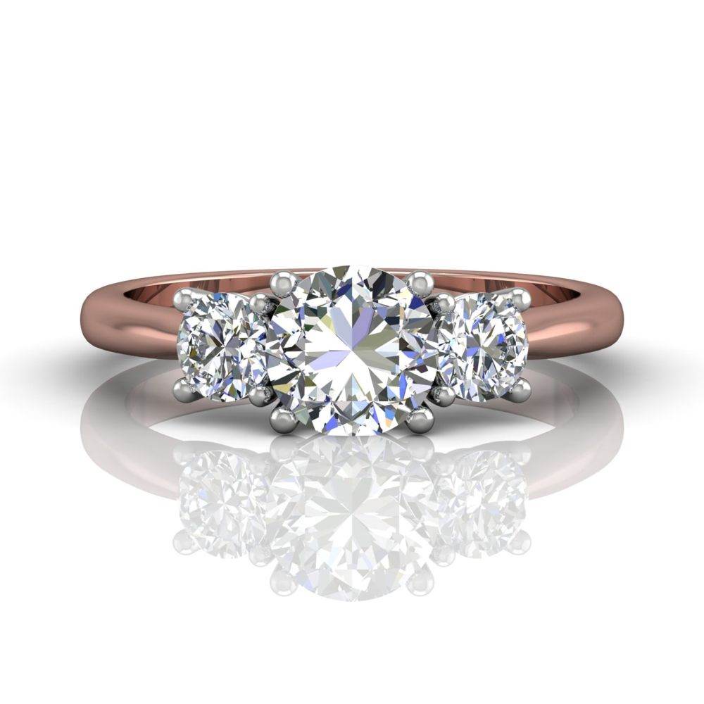Round Cut Prong Set Diamond Two Tone Trilogy Engagement Ring in 18k White and Rose Gold - DG & Co. Jewellery