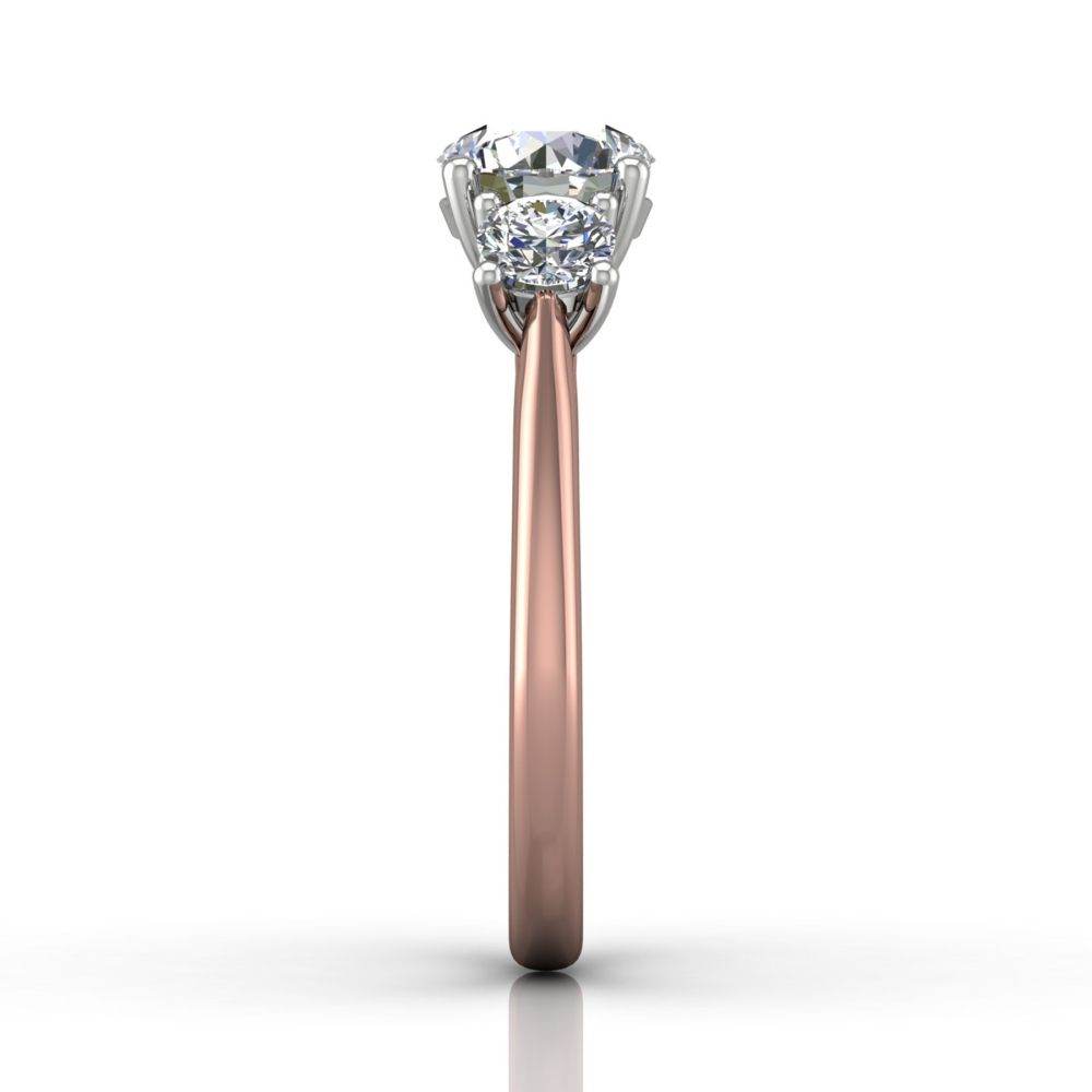 Round Cut Prong Set Diamond Two Tone Trilogy Engagement Ring in 18k White and Rose Gold - DG & Co. Jewellery