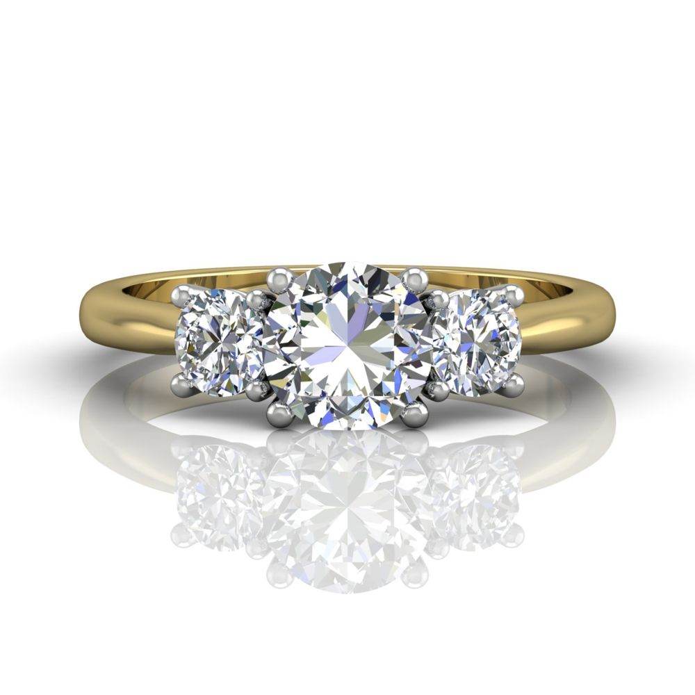Round Cut Two Tone Trilogy Engagement Ring in 18k Yellow and White Gold - DG & Co. Jewellery