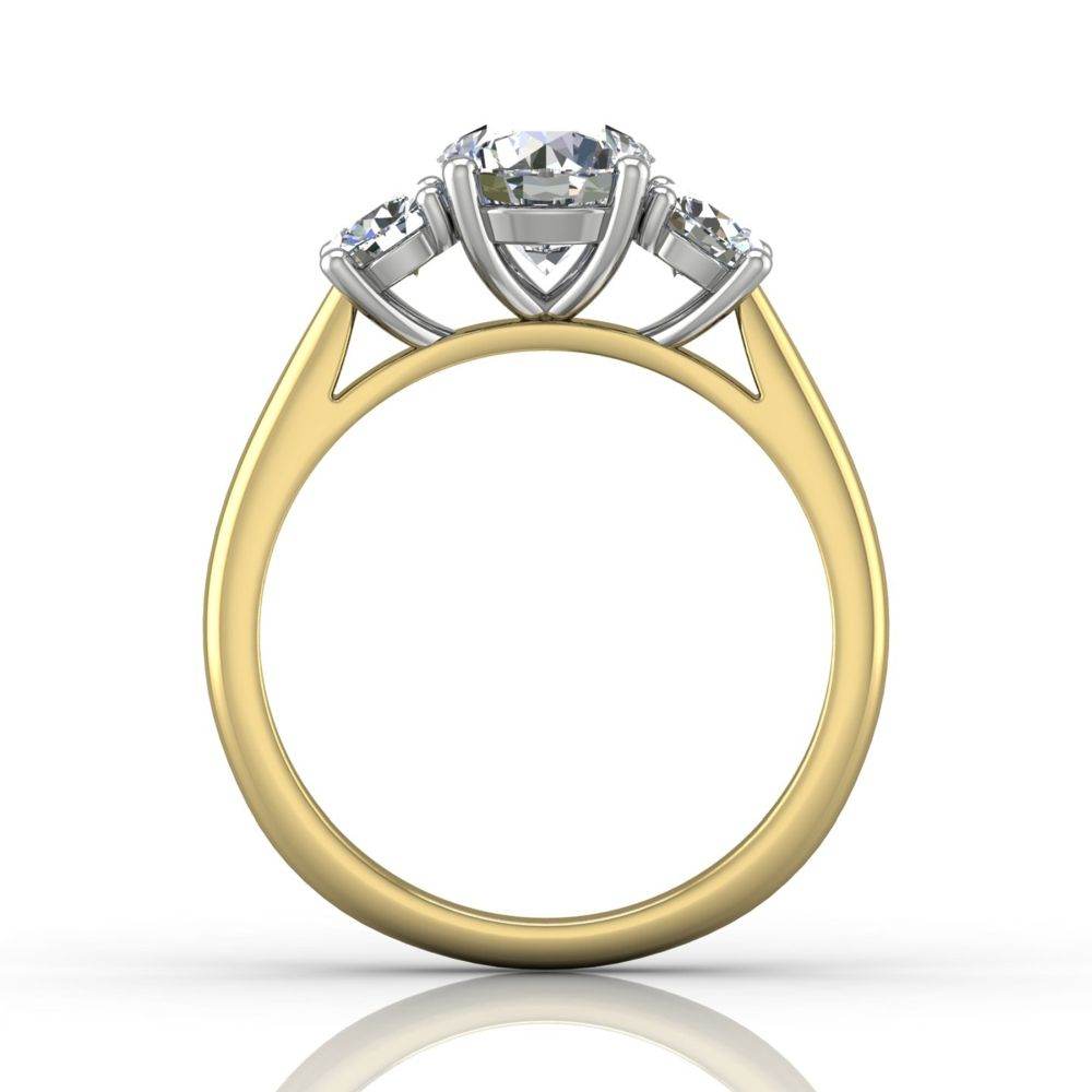 Round Cut Two Tone Trilogy Engagement Ring in 18k Yellow and White Gold - DG & Co. Jewellery