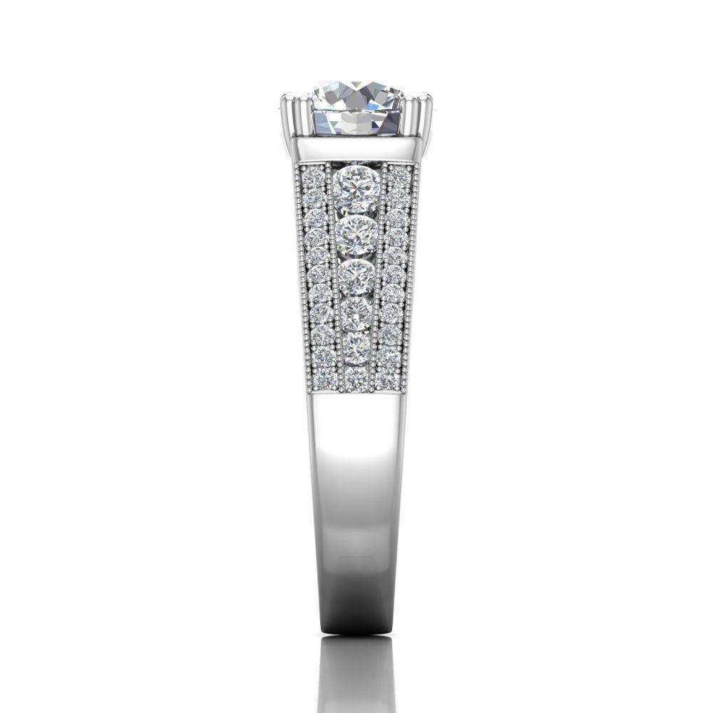 Round Cut Claw Set Diamond Ring With Three Row Side Stone - Platinum - DG & Co. Jewellery