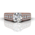 Round Cut Claw Set Diamond Ring With Three Row Side Stone - 18K Rose - DG & Co. Jewellery