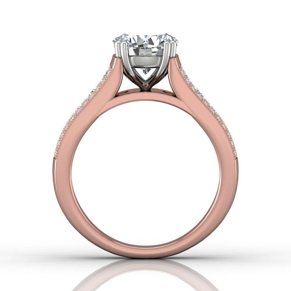 Round Cut Claw Set Diamond Ring With Three Row Side Stone - 18K Rose - DG & Co. Jewellery