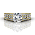 Round Cut Claw Set Diamond Ring With Three Row Side Stone - 18K Yellow - DG & Co. Jewellery