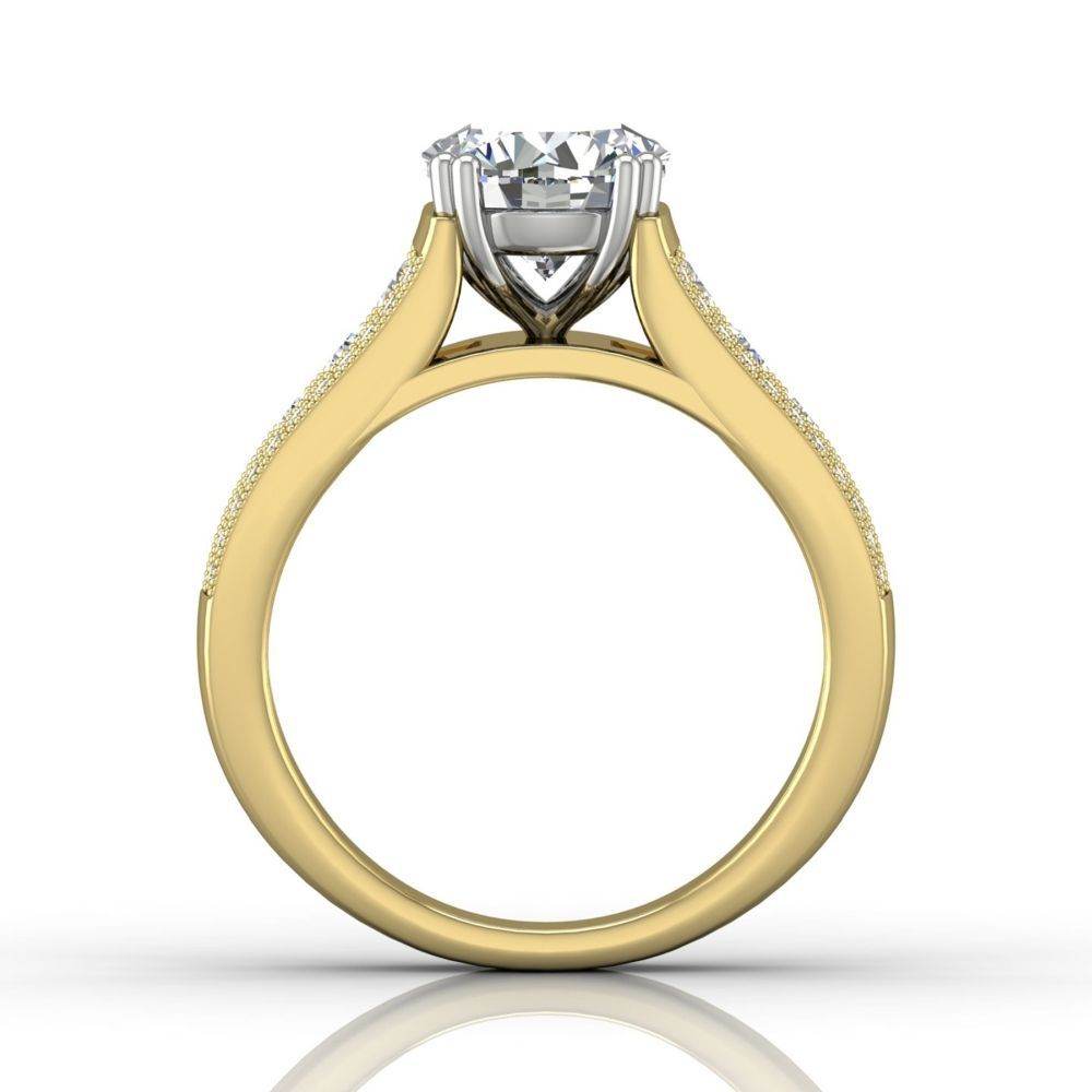 Round Cut Claw Set Diamond Ring With Three Row Side Stone - 18K Yellow - DG & Co. Jewellery