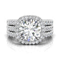 Round Cut Halo Diamond Engagement Ring With Four Claw Setting Centre Stone Triple-split Shoulders Pave Setting on the band- 18K White - DG & Co. Jewellery