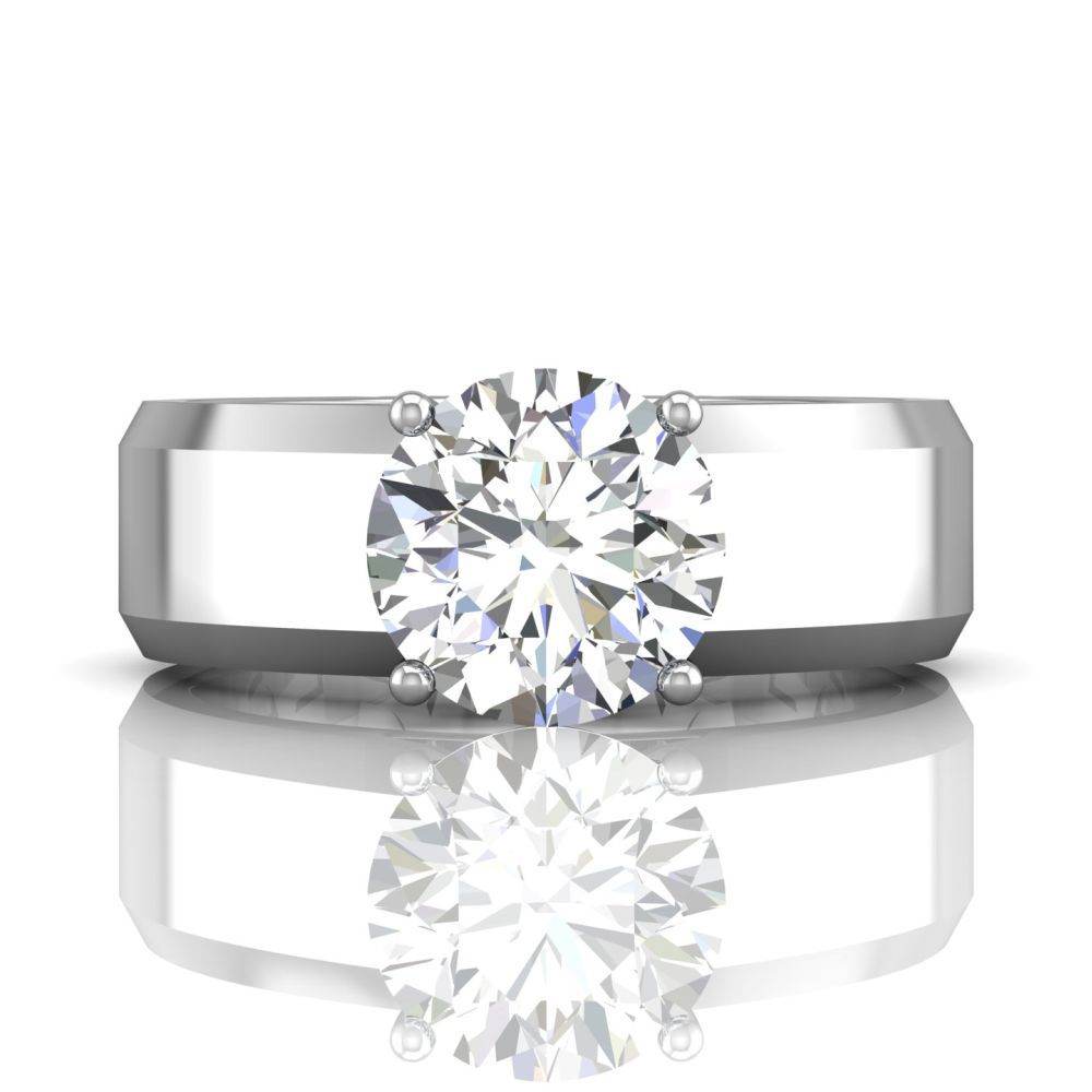 Wide Band Round Cut Diamond Engagement Solitaire Ring -Platinum - DG & Co. Jewellery