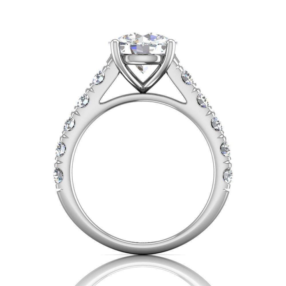 Round Cut 4 Prong Set Diamond Engagement Ring with Pave Set Side Stones - 18K White - DG & Co. Jewellery