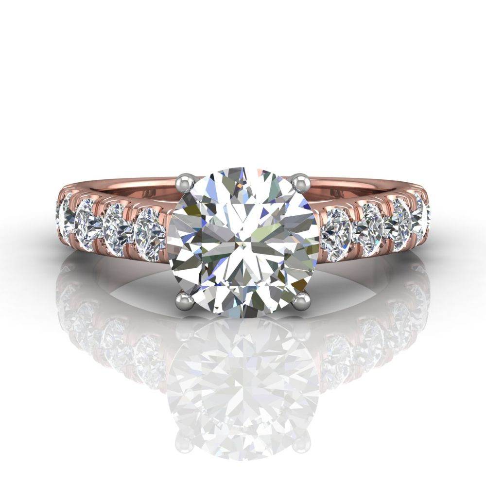 Round Cut 4 Prong Set Diamond Engagement Ring with Pave Set Side Stones - 18K Rose - DG & Co. Jewellery