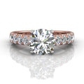 Round Cut 4 Prong Set Diamond Engagement Ring with Pave Set Side Stones - 18K Rose - DG & Co. Jewellery