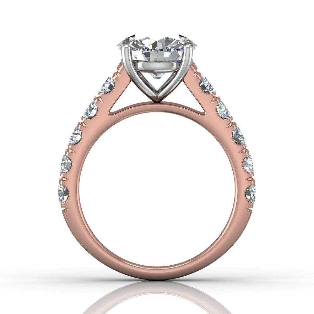 Round Cut 4 Prong Set Diamond Engagement Ring with Pave Set Side Stones - 18K Rose - DG & Co. Jewellery